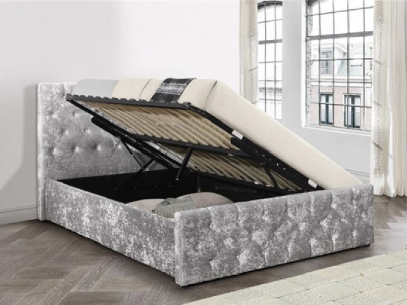 Birlea Finsbury 5ft Kingsize Steel Crushed Velvet Fabric Ottoman Bed Frame