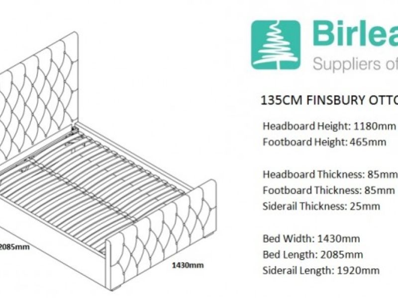 Birlea Finsbury 4ft6 Double Steel Crushed Velvet Fabric Ottoman Bed Frame