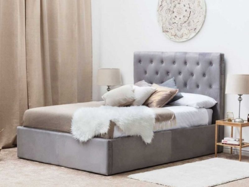 Sleep Design Eltham 4ft6 Double Grey Velvet Fabric Ottoman Bed Frame