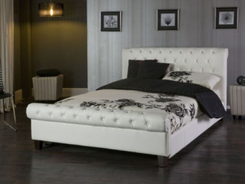 Super Kingsize Faux Leather Bed Frame, Faux Leather Chesterfield Headboard