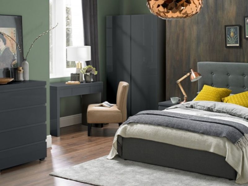 Wardrobe Chest Bedside Desk 2 Door Wardrobe LPD Puro Charcoal Grey High Gloss Bedroom Range 