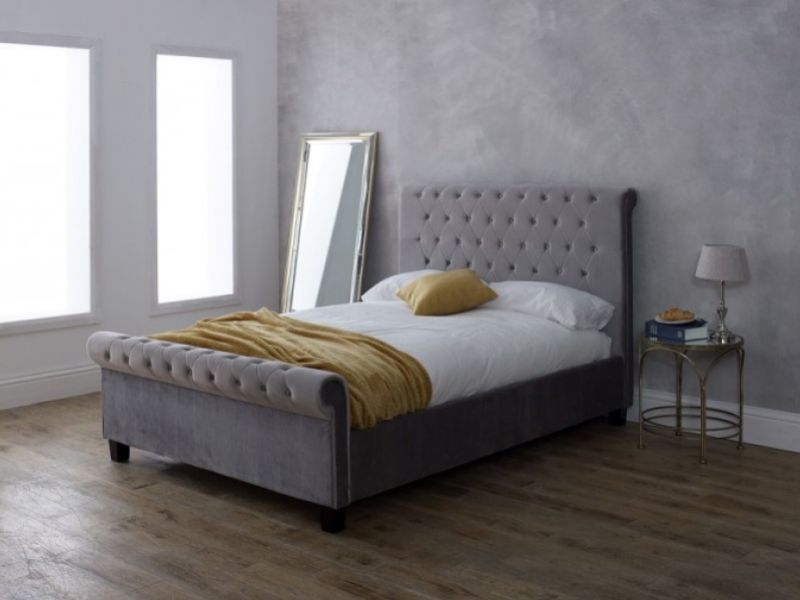 Limelight Orbit 5ft Kingsize Plush Silver Velvet Fabric Bed Frame