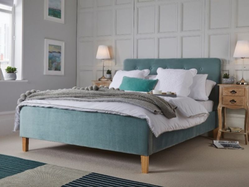 LPD Pierre 4ft6 Double Aqua Velvet Fabric Bed Frame