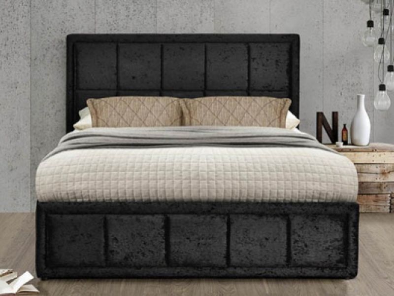 Birlea Hannover 4ft6 Double Black Crushed Velvet Fabric Ottoman Bed