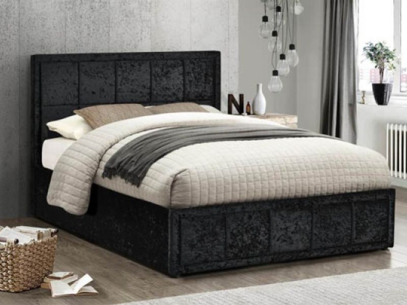 Birlea Hannover 4ft6 Double Black Crushed Velvet Fabric Ottoman Bed