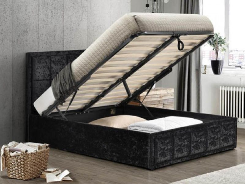 Birlea Hannover 4ft Small Double Black Crushed Velvet Fabric Ottoman Bed
