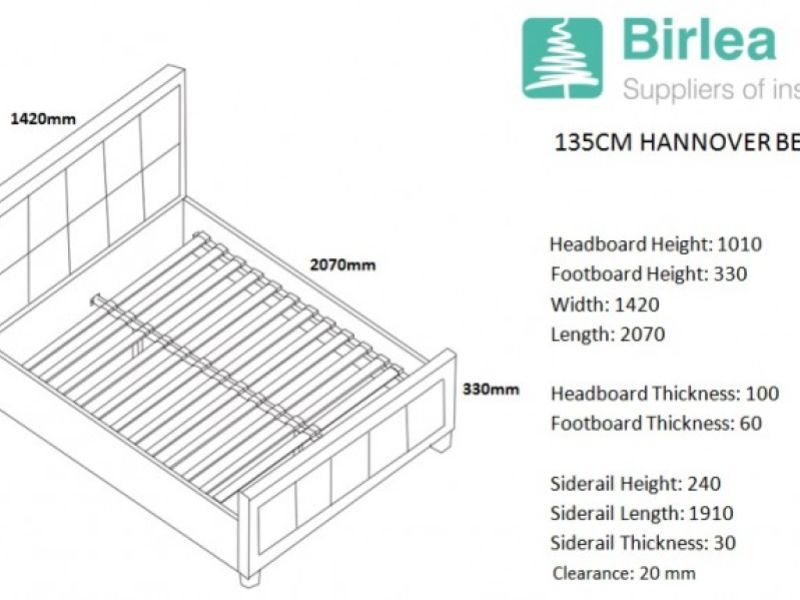 Birlea Hannover 4ft6 Double Grey Fabric Bed Frame