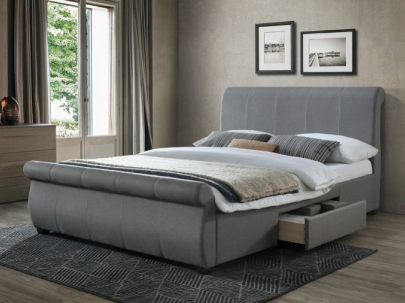Birlea Lancaster 5ft Kingsize Grey Fabric Bed Frame With Drawers By Birlea Lancaster 5ft Kingsize Grey, Grey Fabric King Size Bed Frame With Drawers