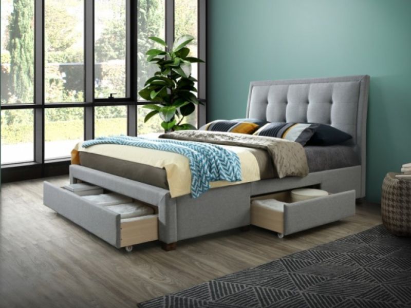 Birlea Shelby 4ft6 Double Grey Fabric Bed Frame With Drawers