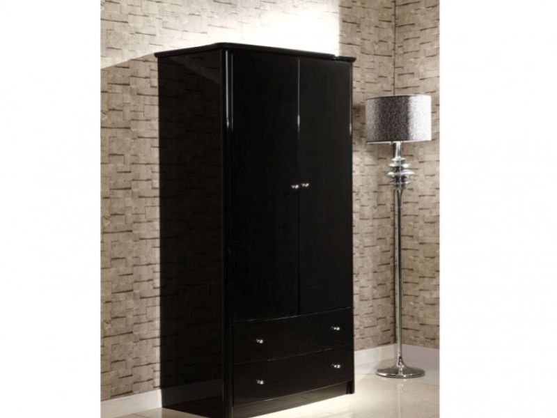 Birlea Aztec Black Gloss 2 Door 2 Drawer Combination Wardrobe