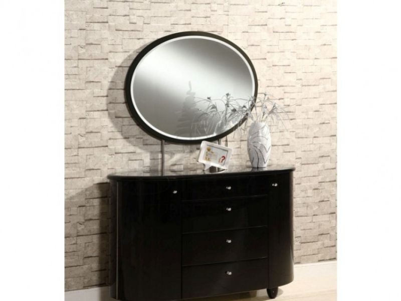 Birlea Aztec Black Gloss 4 Drawer Dresser and Mirror Set