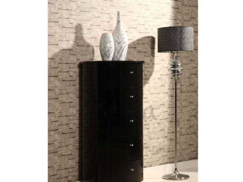 Birlea Aztec Black Gloss 5 Drawer Narrow Chest