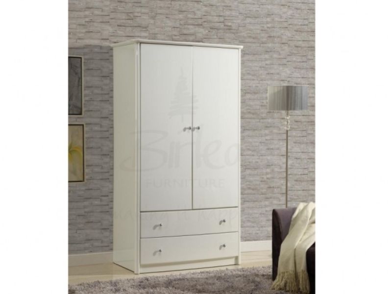 Birlea Aztec White Gloss 2 Door 2 Drawer Combination Wardrobe