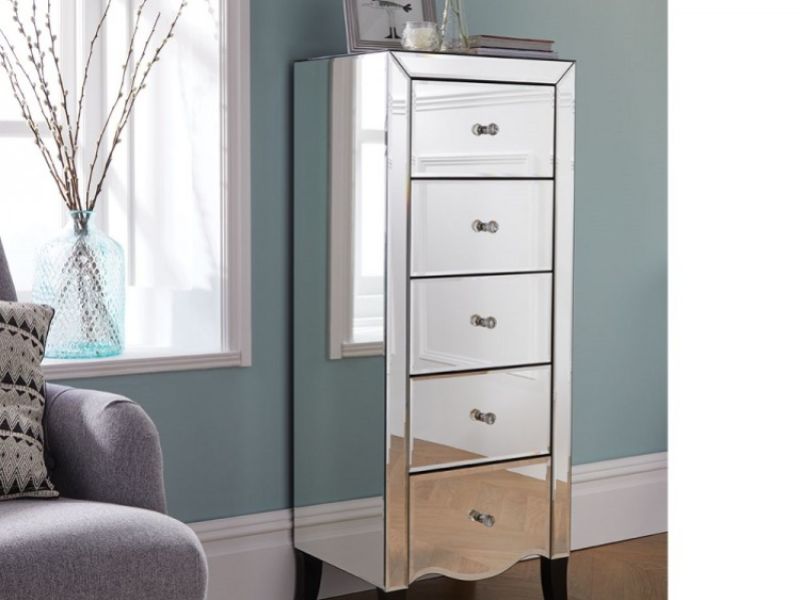5 Drawer Narrow Mirrored Chest By Birlea, How To Make Your Own Mirrored Chest Of Drawers
