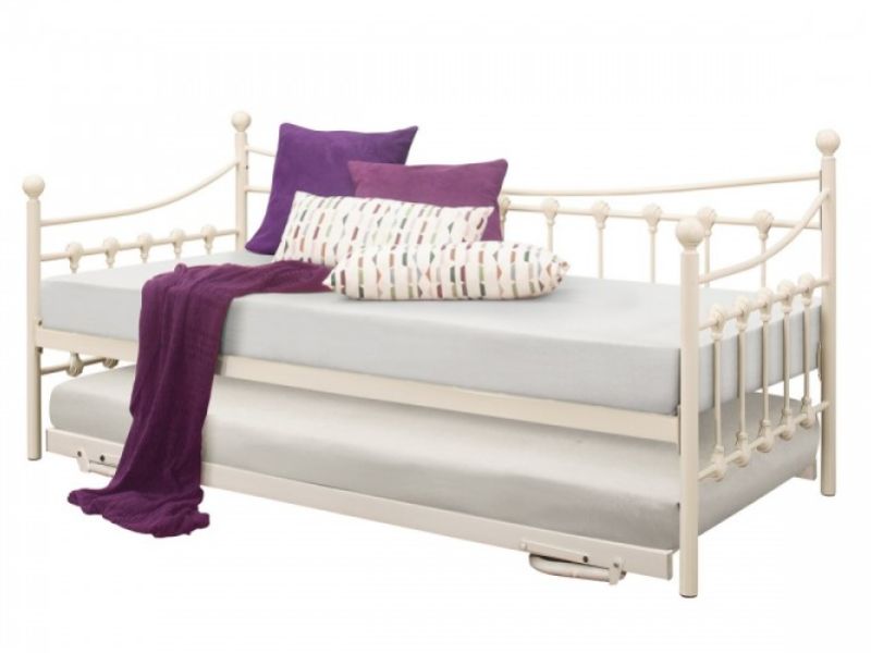Birlea Chantelle 3ft Single Cream Metal Day Bed With Trundle