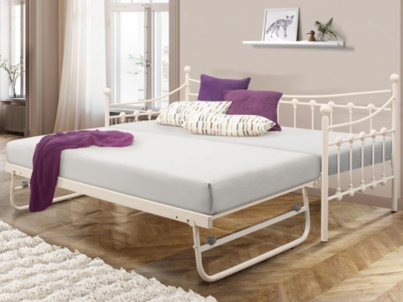 Birlea Chantelle 3ft Single Cream Metal Day Bed With Trundle