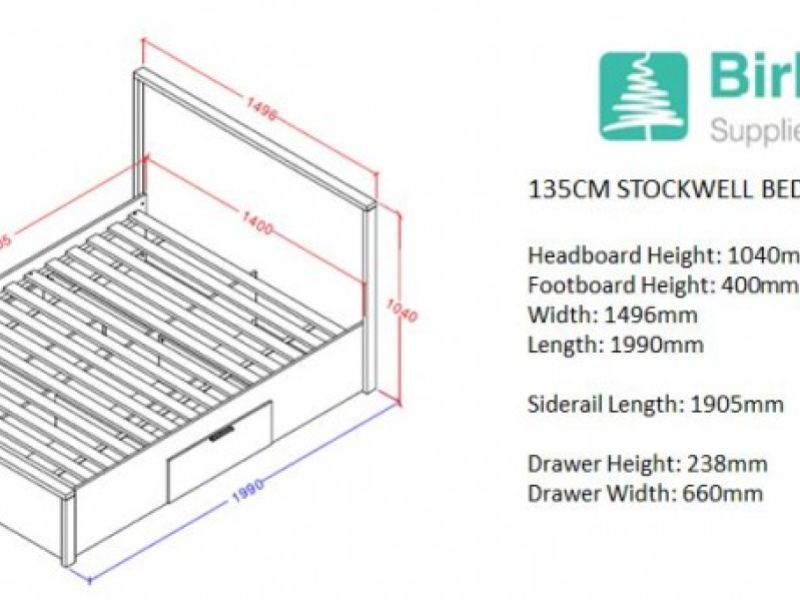 Birlea Stockwell 4ft6 Double Oak Finish Wooden Bed Frame With Drawers