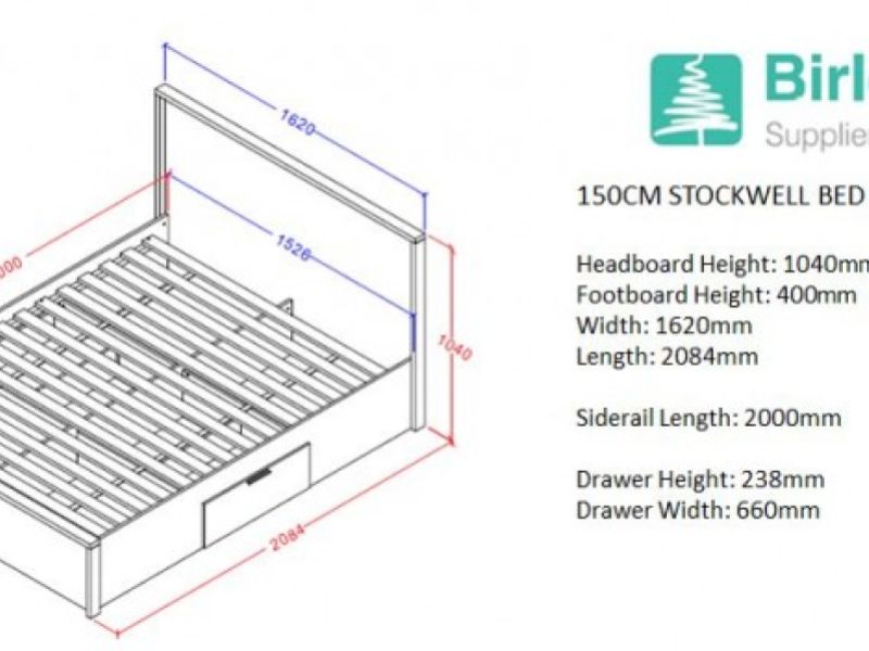 Birlea Stockwell 5ft Kingsize Oak Finish Wooden Bed Frame With Drawers