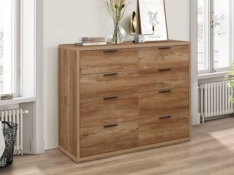 Birlea Stockwell Oak Finish 8 Drawer Merchant Chest