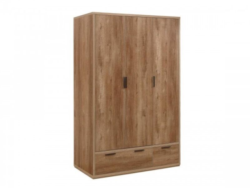 Birlea Stockwell Oak Finish 3 Door 2 Drawer Wardrobe