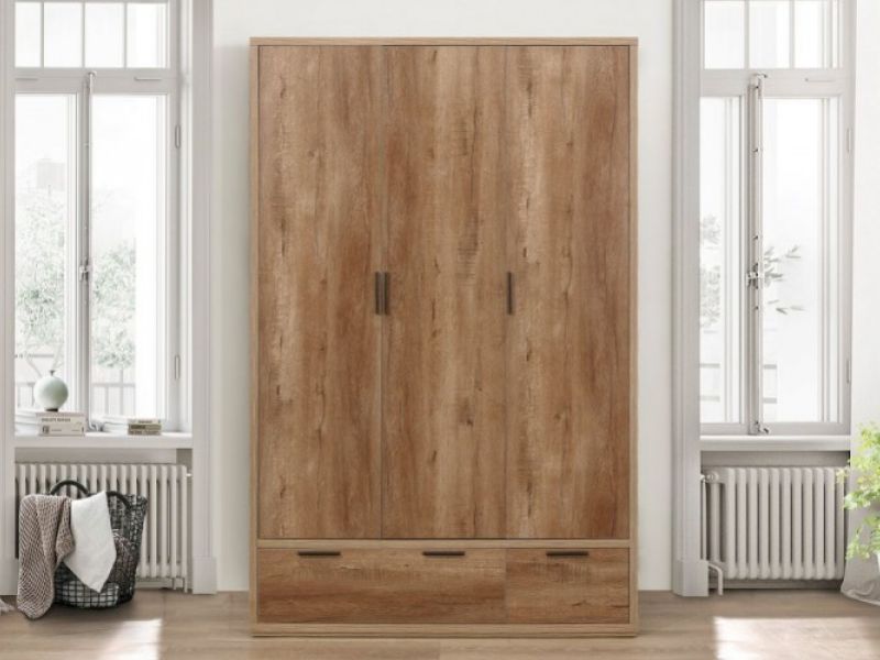 Birlea Stockwell Oak Finish 3 Door 2 Drawer Wardrobe