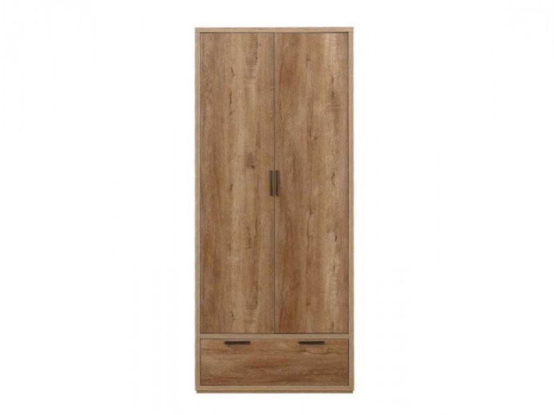 Birlea Stockwell Oak Finish 2 Door 1 Drawer Wardrobe