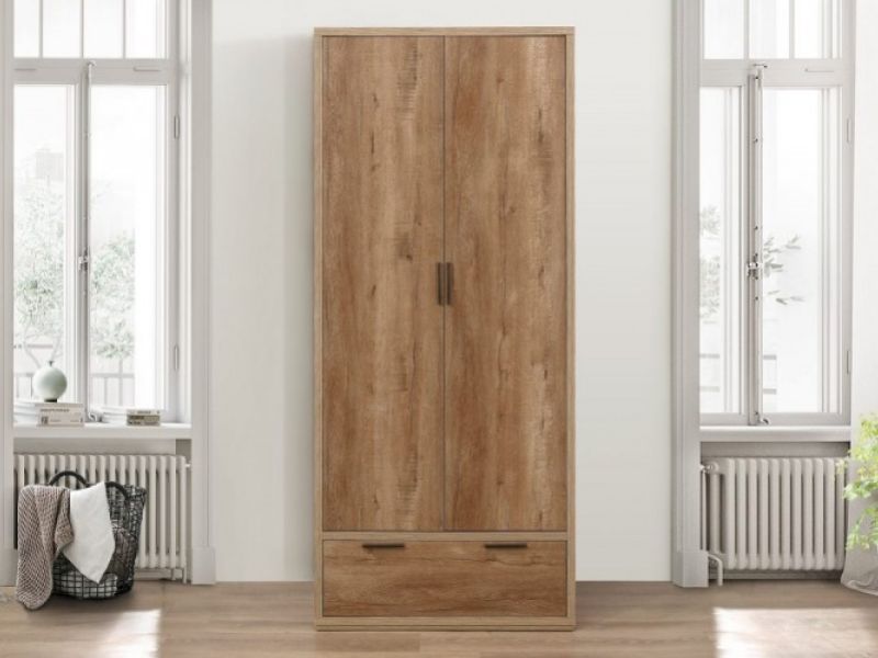 Birlea Stockwell Oak Finish 2 Door 1 Drawer Wardrobe