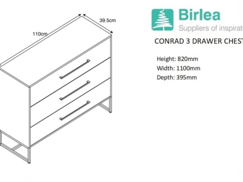 Birlea Conrad Silver Oak Finish 3 Drawer Chest