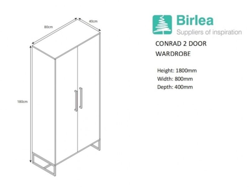 Birlea Conrad Silver Oak Finish 2 Door Wardrobe