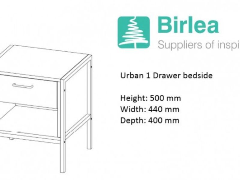 Birlea Urban Rustic Finish 1 Drawer Bedside