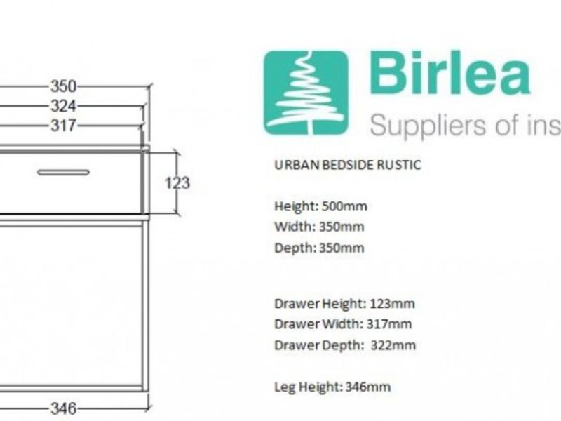 Birlea Urban Rustic Finish 1 Drawer Narrow Bedside