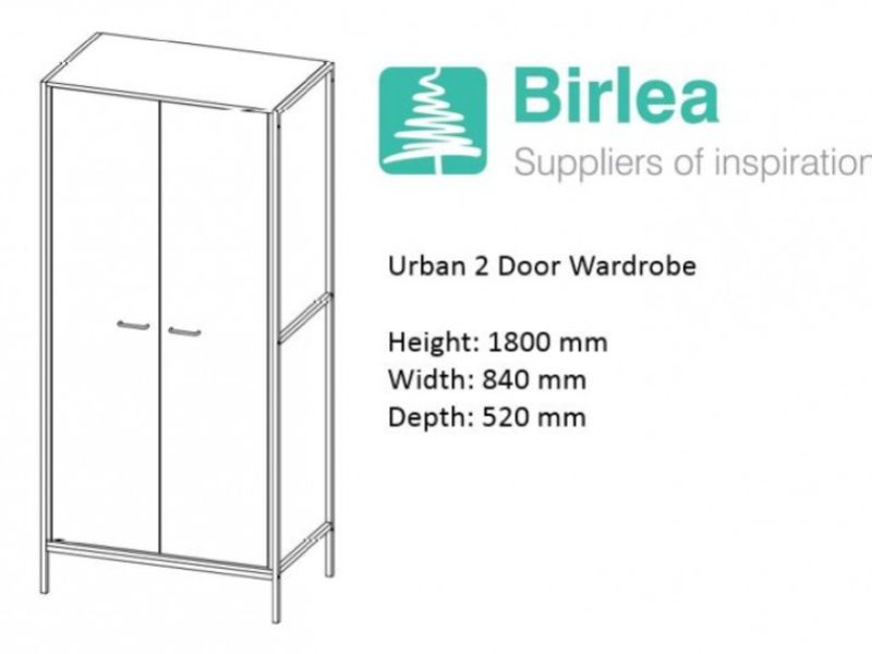 Birlea Urban Rustic Finish 2 Door Wardrobe