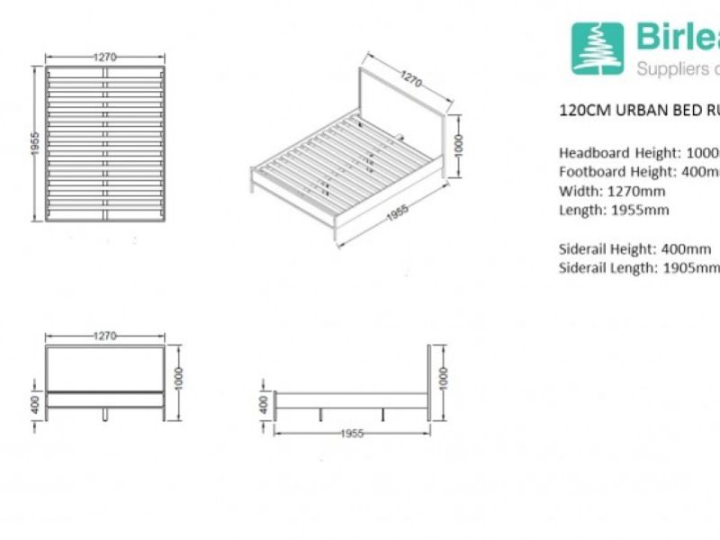 Birlea Urban 4ft Small Double Wooden Rustic Finish Bed Frame