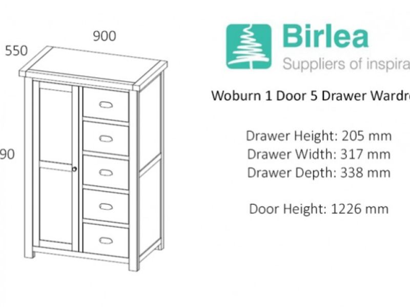 Birlea Woburn Oak 1 Door 5 Drawer Wardrobe