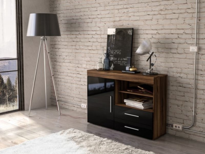 Birlea Edgeware 1 Door 2 Drawer Sideboard In Walnut And Black