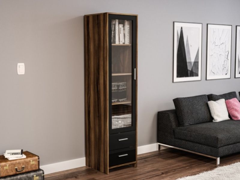 Birlea Edgeware Glass Door Cabinet In Walnut And Black