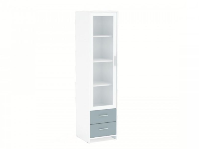 Birlea Edgeware Glass Door Cabinet In White And Grey