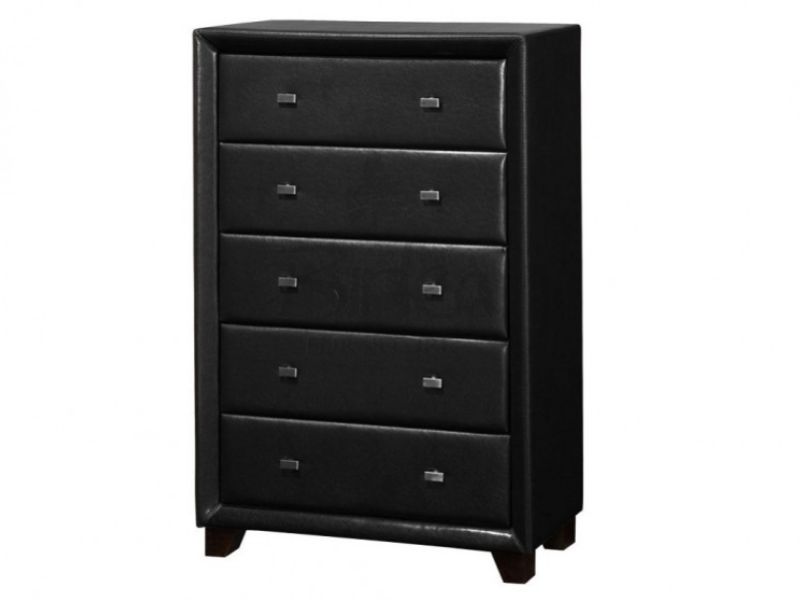 Birlea Brooklyn 5 Drawer Chest of Drawers Finished in Black Faux Leather