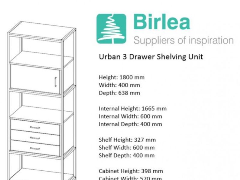 Birlea Urban Rustic Finish 3 Drawer Shelving Unit