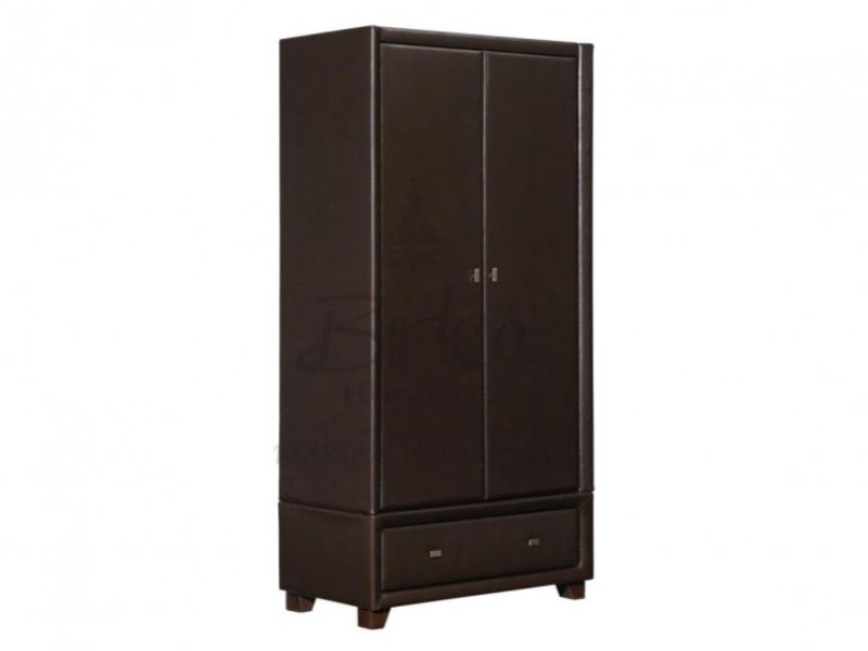 Birlea Brooklyn Brown 2 Door 1 Drawer Combination Wardrobe in Brown Faux Leather