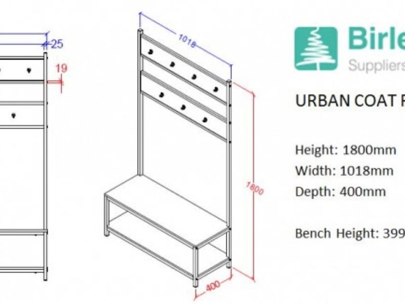 Birlea Urban Rustic Coat Rack And Bench