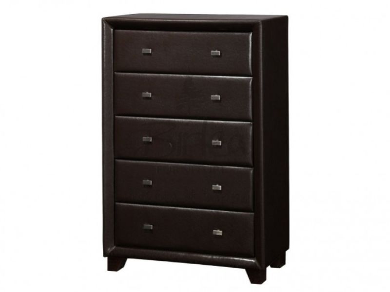 Birlea Brooklyn 5 Drawer Chest of Drawers in Brown Faux Leather