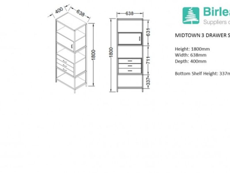 Birlea Midtown 3 Drawer Shelving Unit