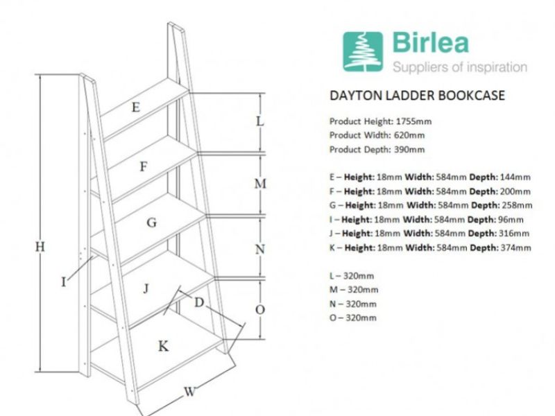Birlea Dayton Ladder Bookcase In Oak