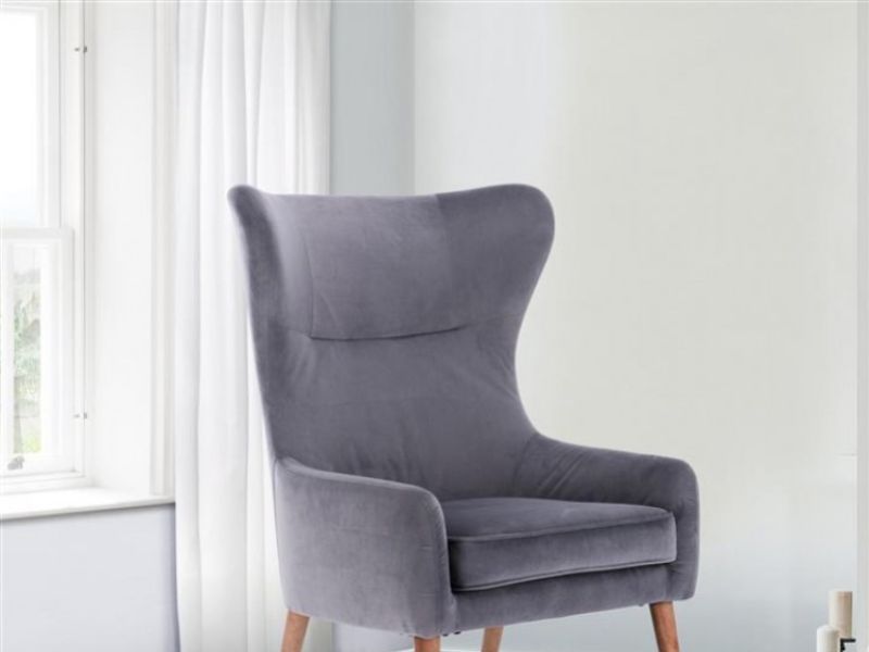 Birlea Bow Armchair In Grey Velvet Fabric