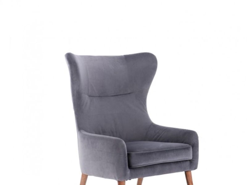 Birlea Bow Armchair In Grey Velvet Fabric