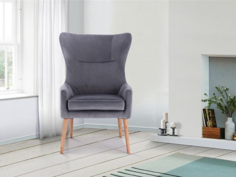 Birlea Bow Armchair In Grey Velvet Fabric