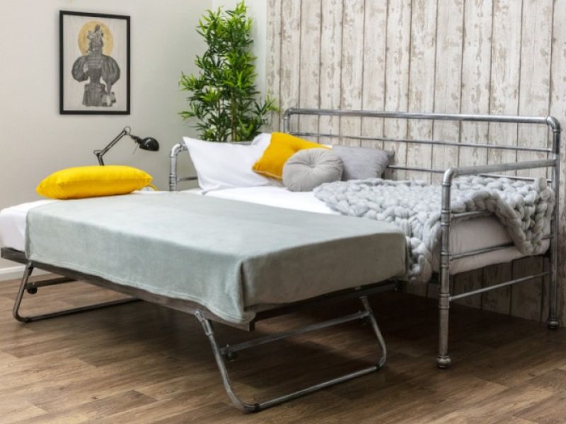 Sleep Design Banbury 3ft Single Silver Finish Metal Day Bed Frame And Trundle