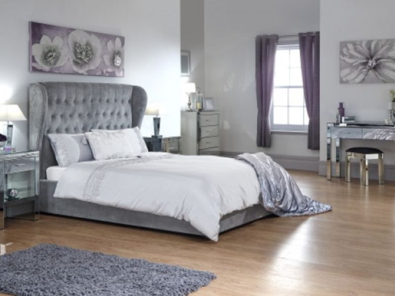 GFW Dakota 4ft6 Double Platinum Grey Upholstered Fabric Ottoman Bed Frame