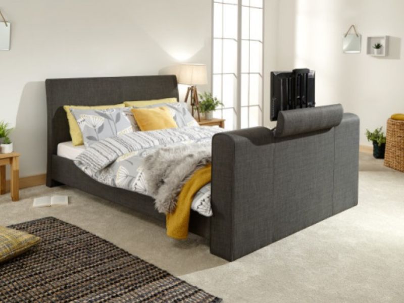 GFW Brooklyn 5ft Kingsize Charcoal Grey Fabric TV Bed Frame